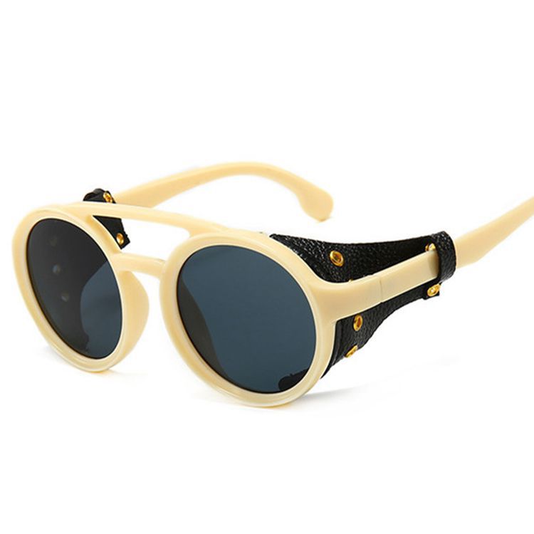 The Oyinadé Retro Round Leather Frame Punk Sunglasses