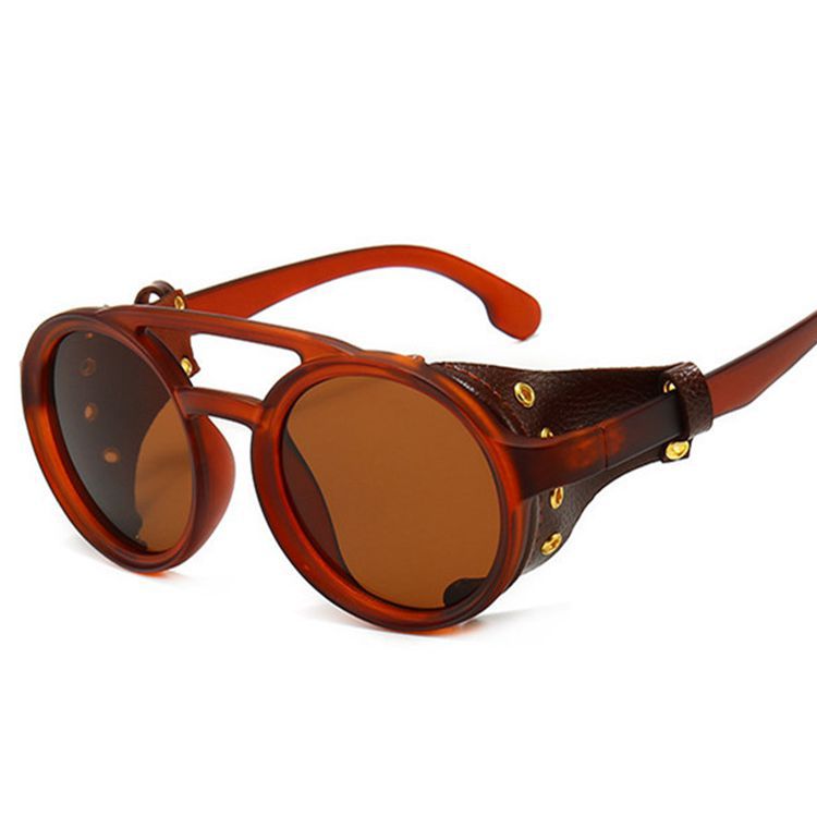 The Oyinadé Retro Round Leather Frame Punk Sunglasses