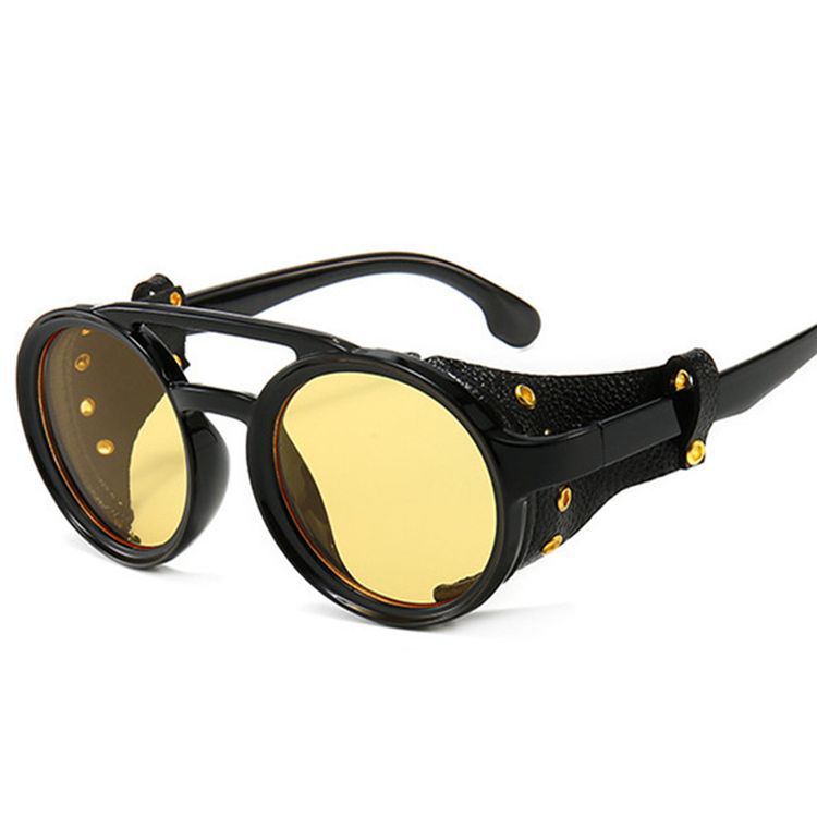 The Oyinadé Retro Round Leather Frame Punk Sunglasses