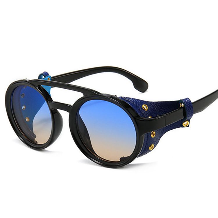 The Oyinadé Retro Round Leather Frame Punk Sunglasses