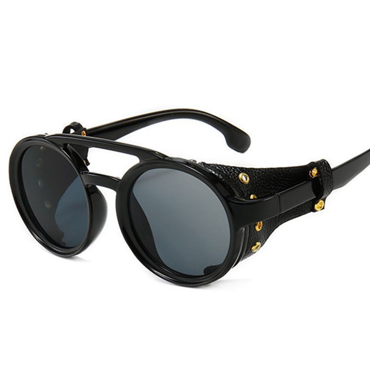 The Oyinadé Retro Round Leather Frame Punk Sunglasses